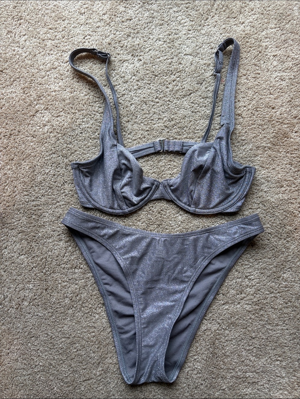 No Boundaries Shimmery Silver Underwire Bikini Set